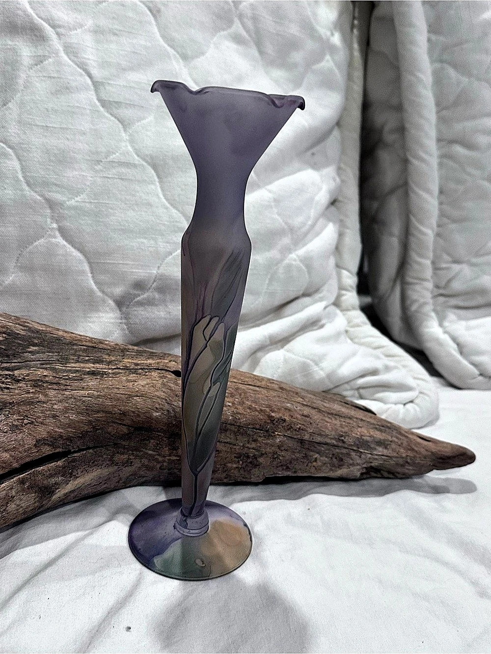 Rueven Decorative Art Glass Matte Purple Pink Art Nouveau Glass Vase Hand Blown